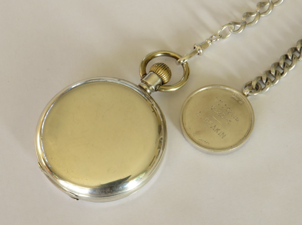 Antique silver Record pocket watch and chain View V