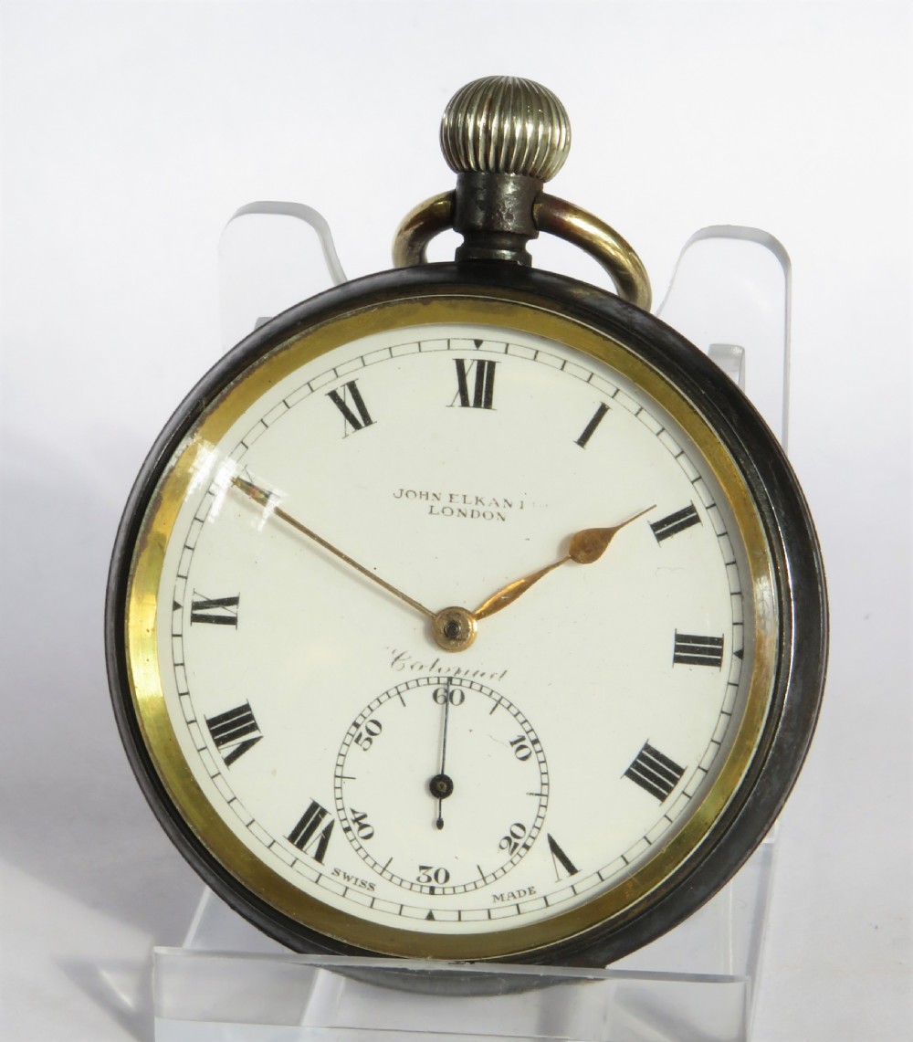 1920s John Elkan gun metal “Colonial” pocket watch