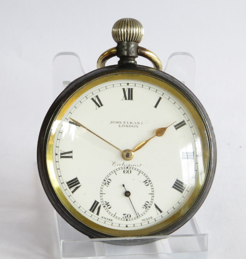 1920s John Elkan gun metal “Colonial” pocket watch View II