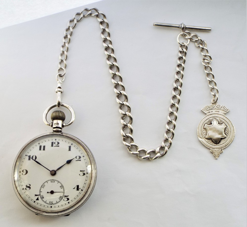 1931 silver pocket watch with chain. View III