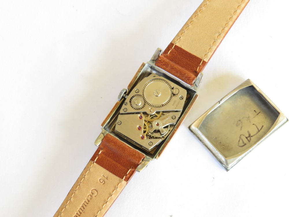 Art Deco stainless steel and rose gold curvex chronometer wrist watch View III