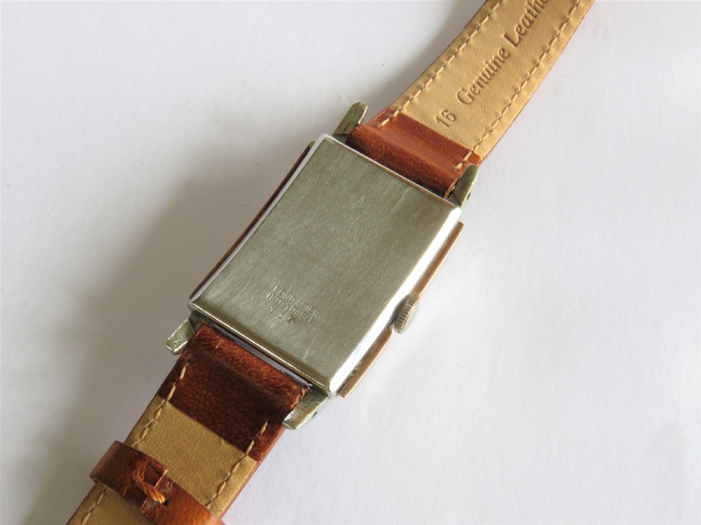 Art Deco stainless steel and rose gold curvex chronometer wrist watch View V