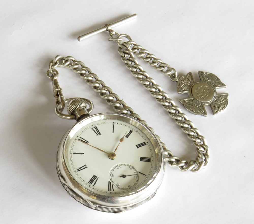 Antique silver Waltham Sterling pocket watch & chain View II