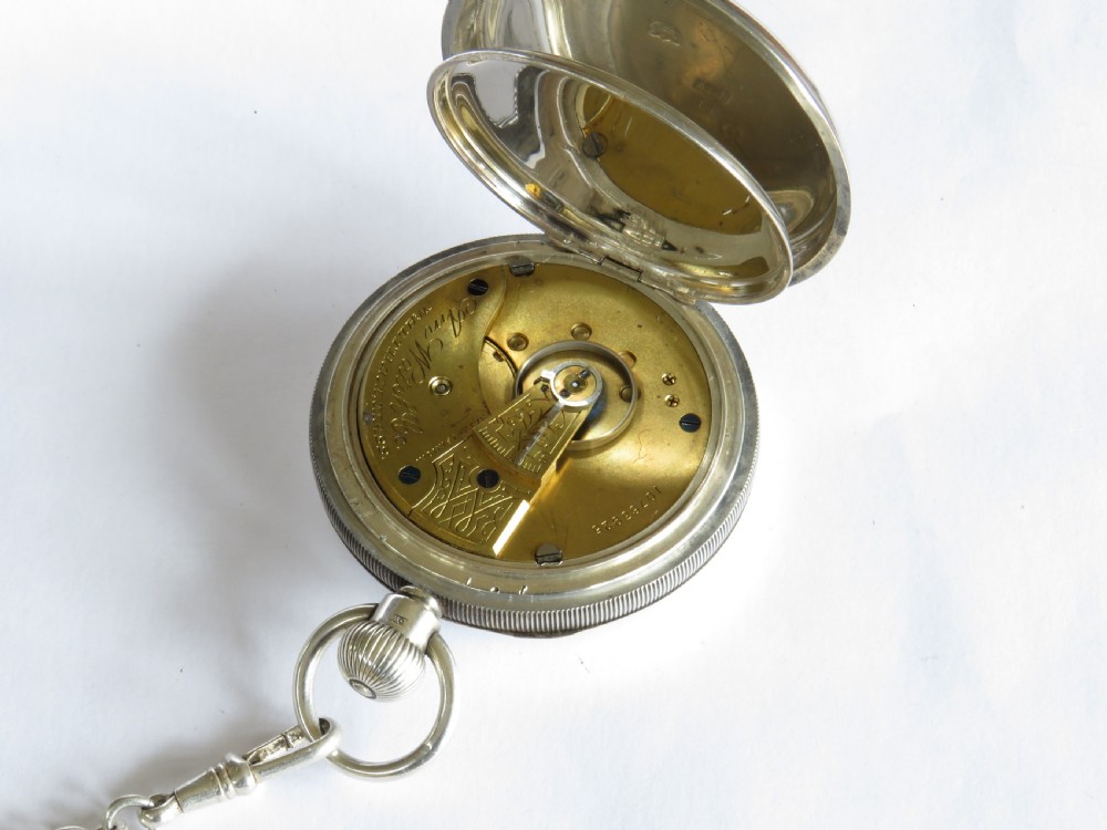 Antique silver Waltham Sterling pocket watch & chain View III