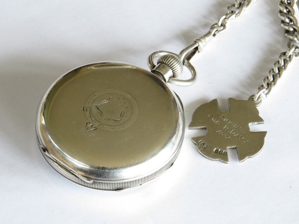 Antique silver Waltham Sterling pocket watch & chain View V