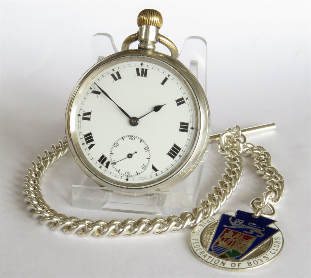 Antique silver Record pocket watch and chain