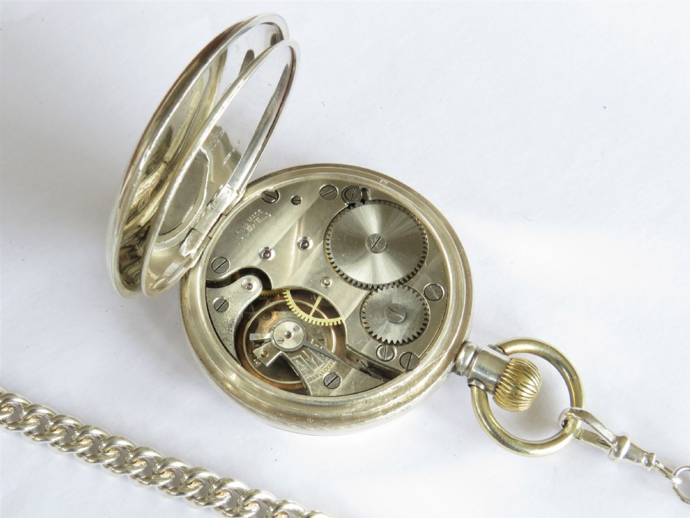 Antique silver Record pocket watch and chain View III