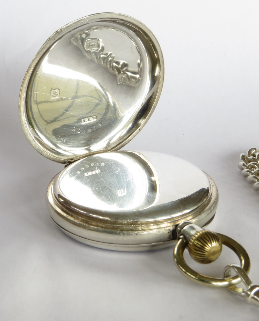 Antique silver Record pocket watch and chain View IV