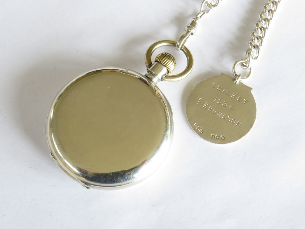 Antique silver Record pocket watch and chain View V