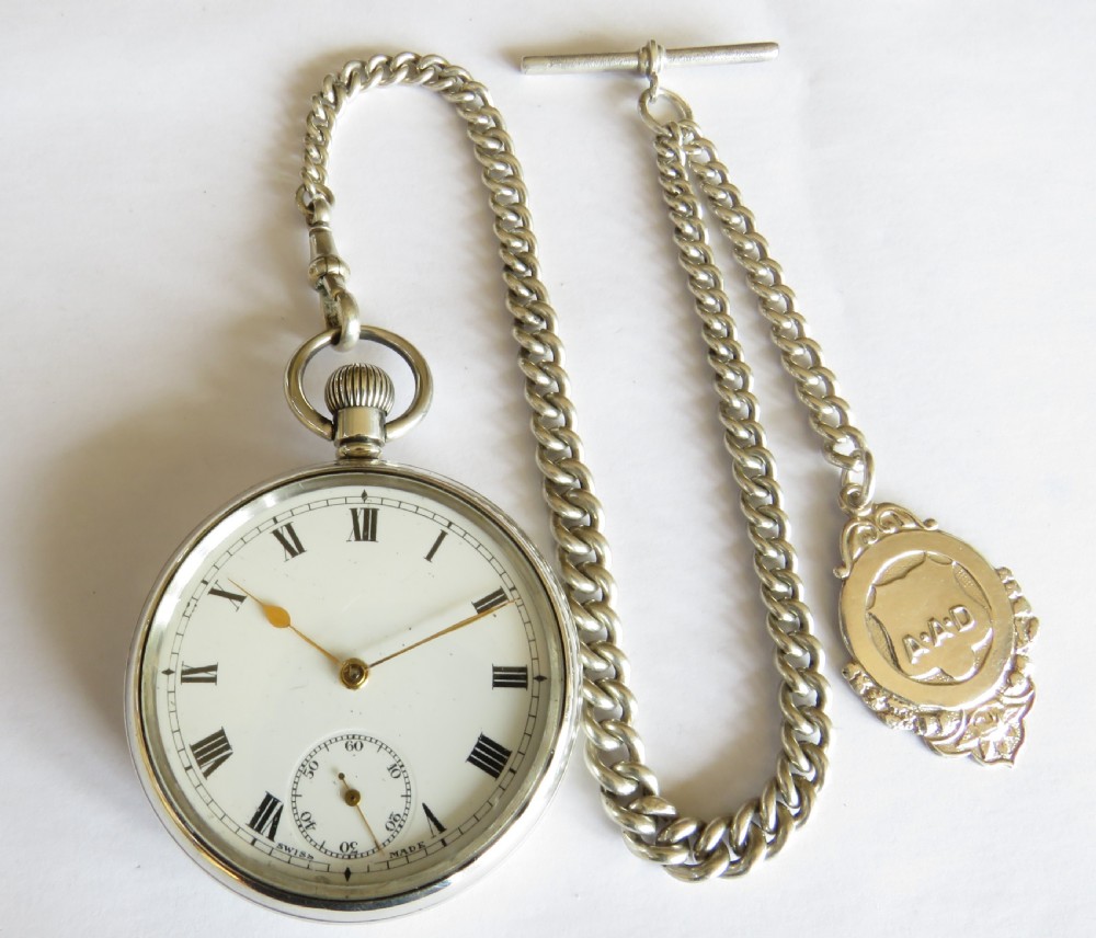 Antique Swiss silver pocket watch and chain View IV