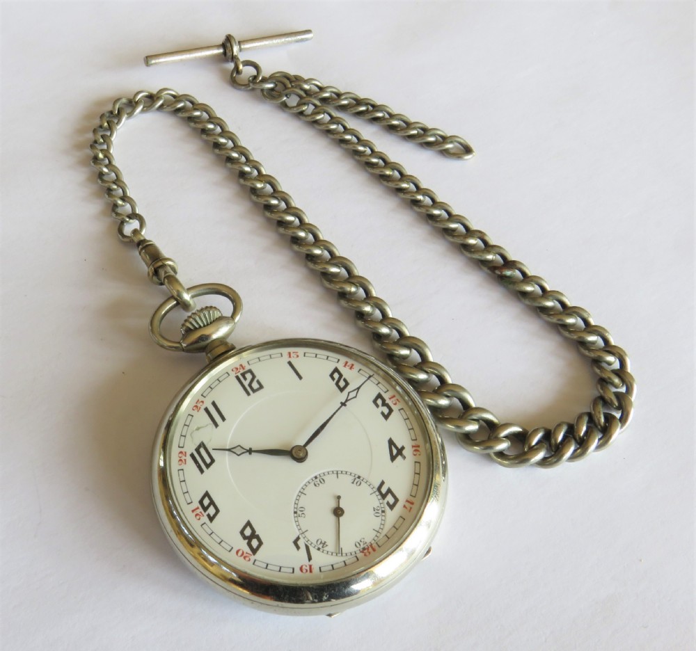 1920s nickel pocket watch and chain View II