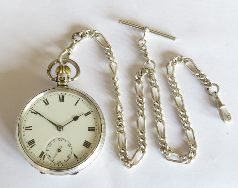 Antique H Williamson silver pocket watch & chain View II