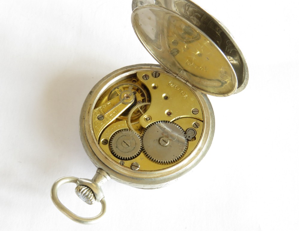 Antique silver Omega pocket watch, c1914 View V