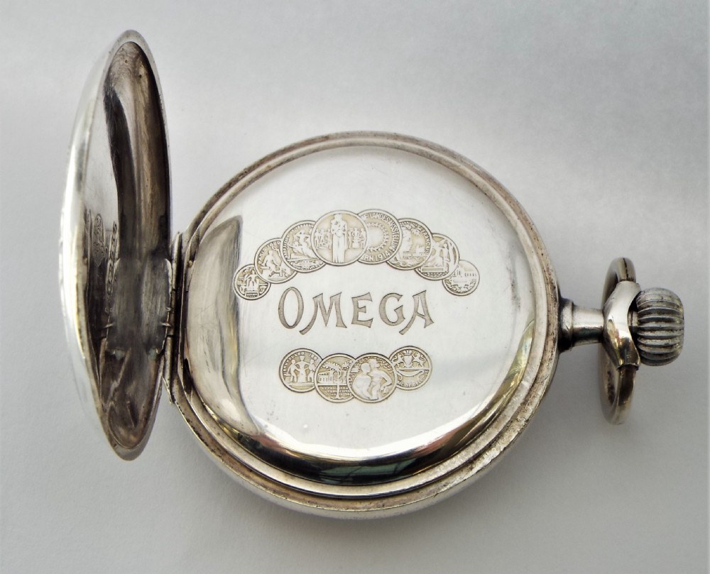 Antique silver Omega pocket watch. View III