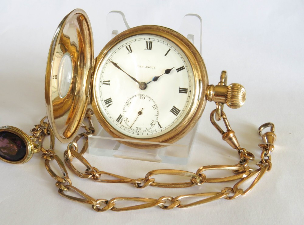 Antique “The Angus” full hunter pocket watch and chain