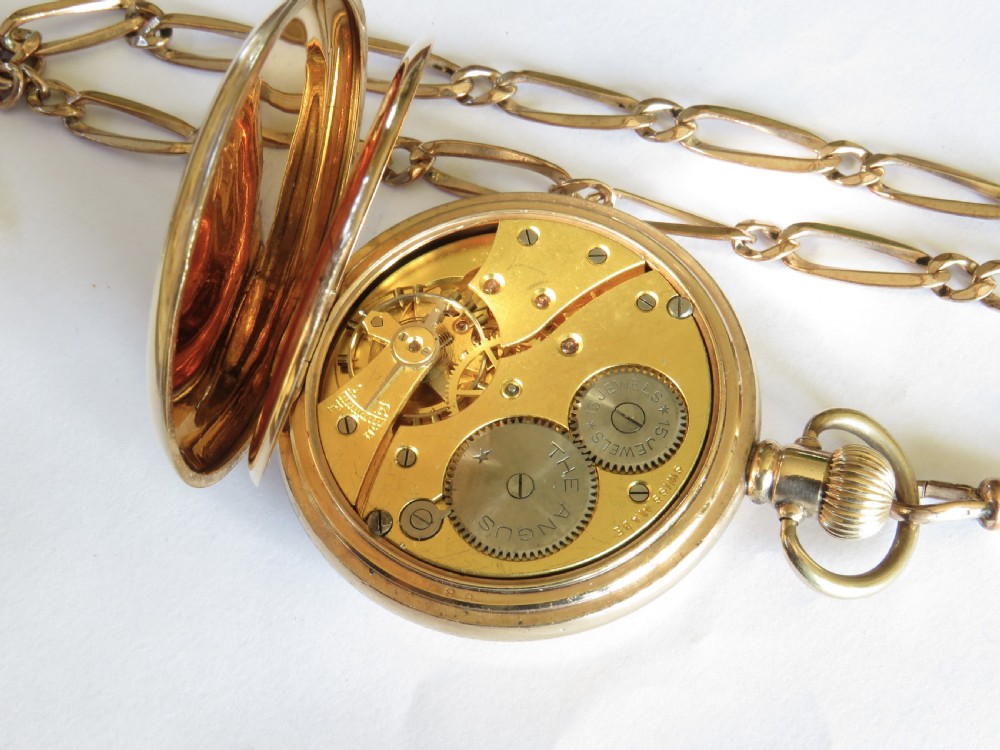 Antique “The Angus” full hunter pocket watch and chain View IV