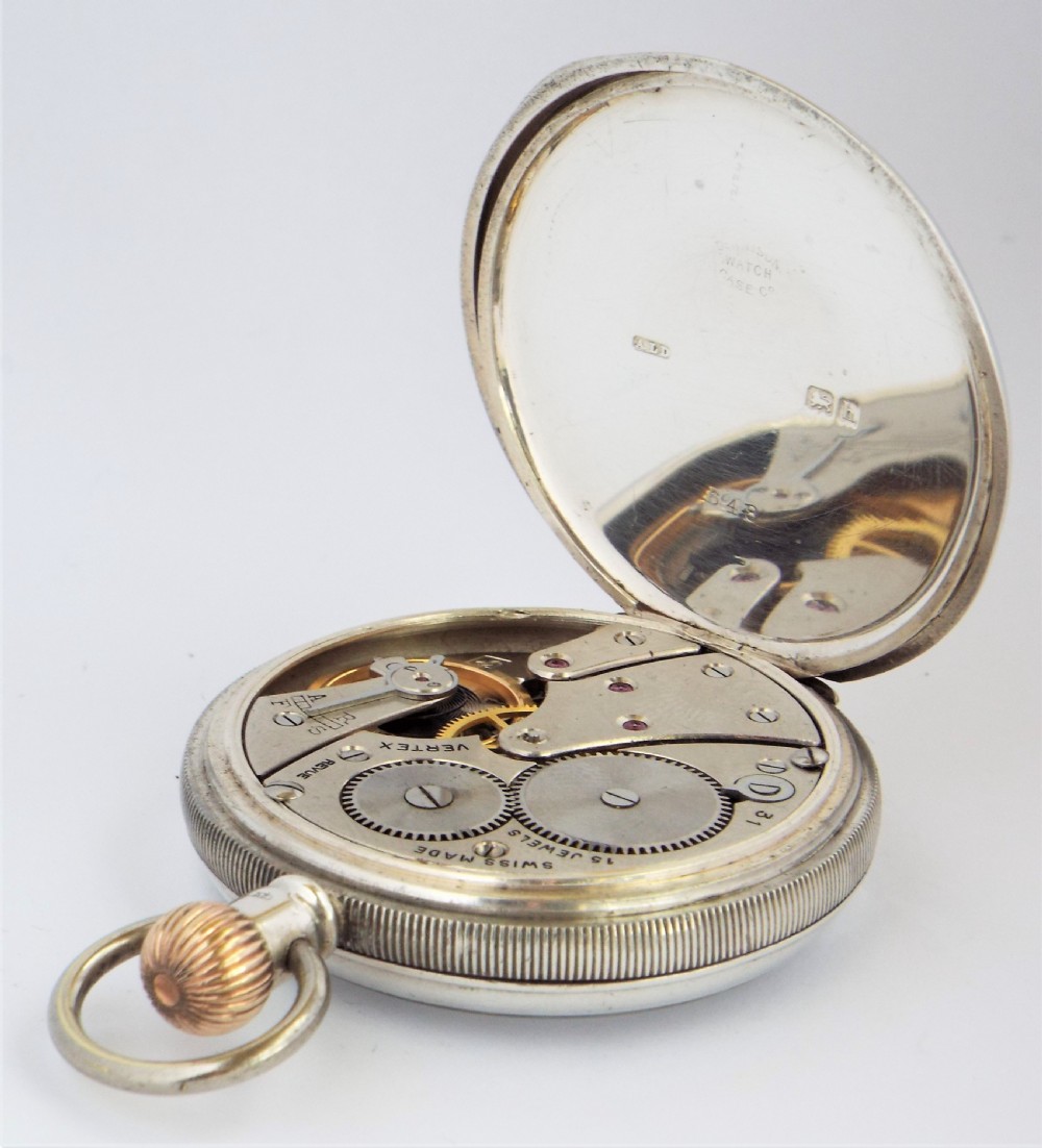 Antique silver Vertex pocket watch, 1907. View IV