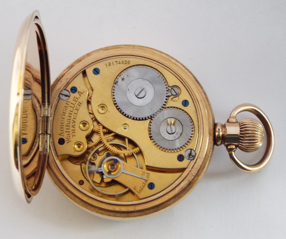 Antique 1913 Waltham Traveler pocket watch. View V