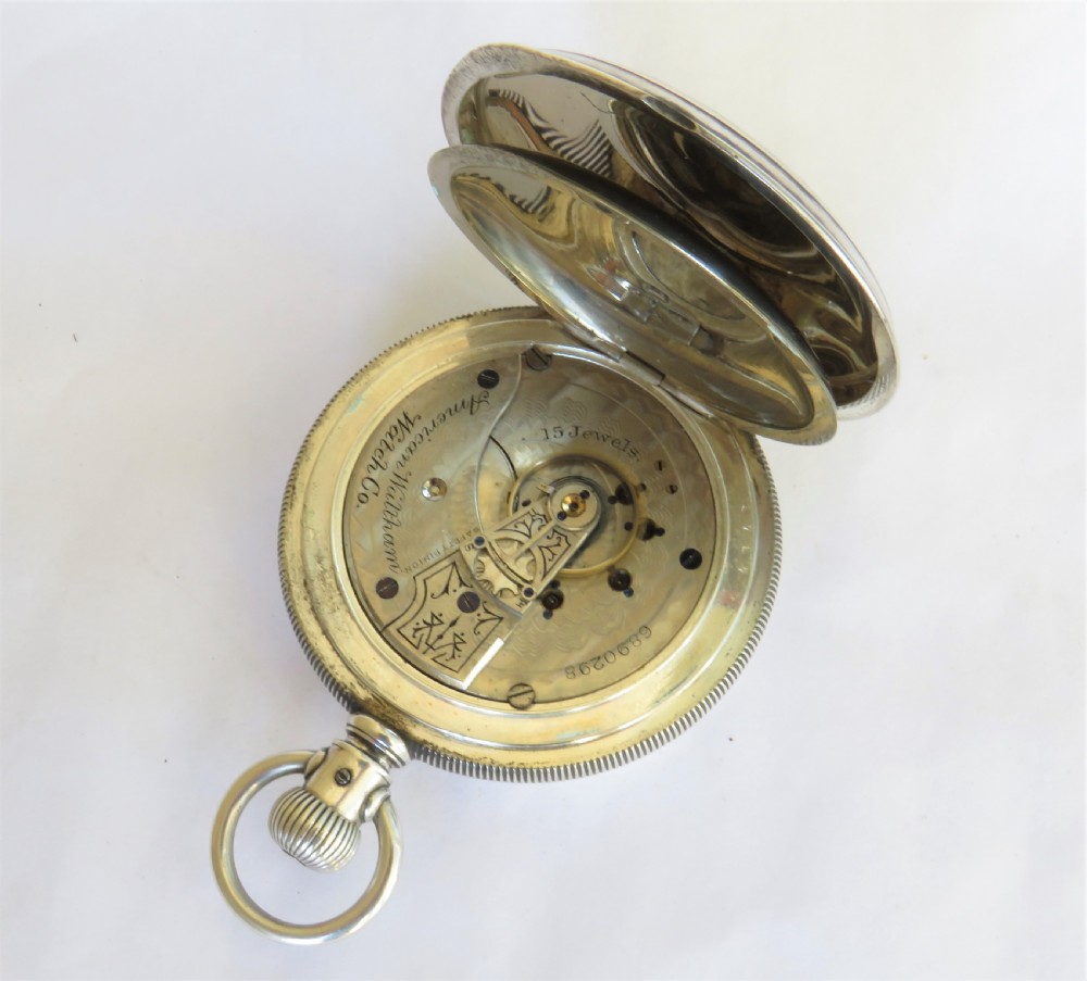 Large antique silver Waltham full hunter pocket watch View III