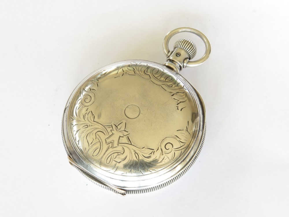Large antique silver Waltham full hunter pocket watch View VI