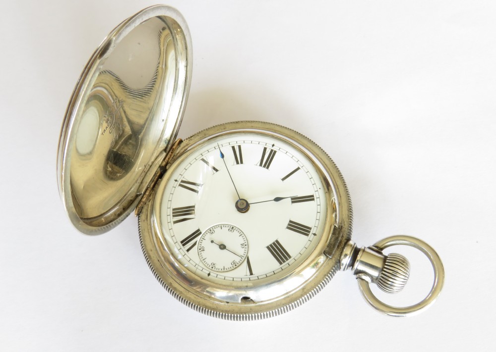 Large antique silver Waltham full hunter pocket watch
