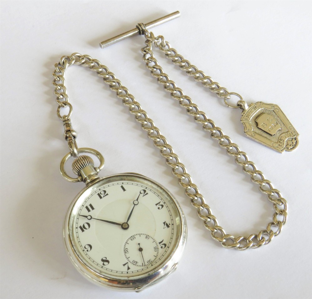Antique Swiss silver pocket watch and chain View II