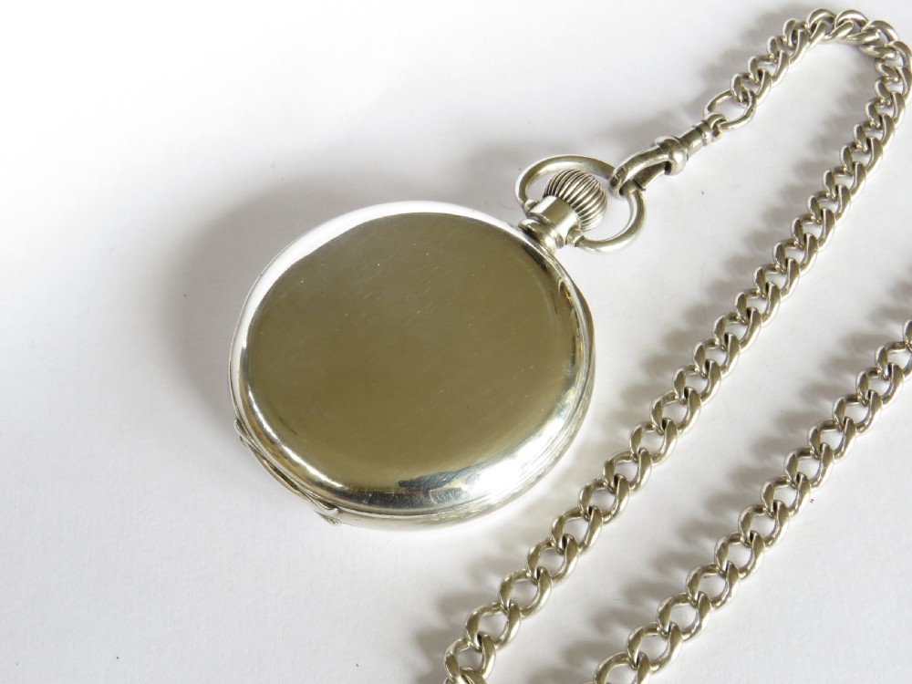 Antique Swiss silver pocket watch and chain View V