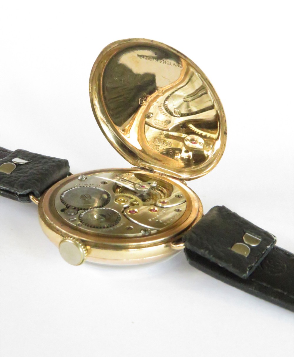 Gents antique WW1 9ct gold wrist watch, J W Benson View VI