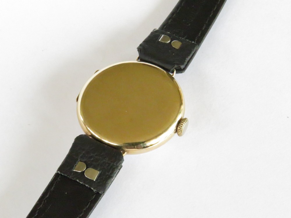 Gents antique WW1 9ct gold wrist watch, J W Benson View VIII