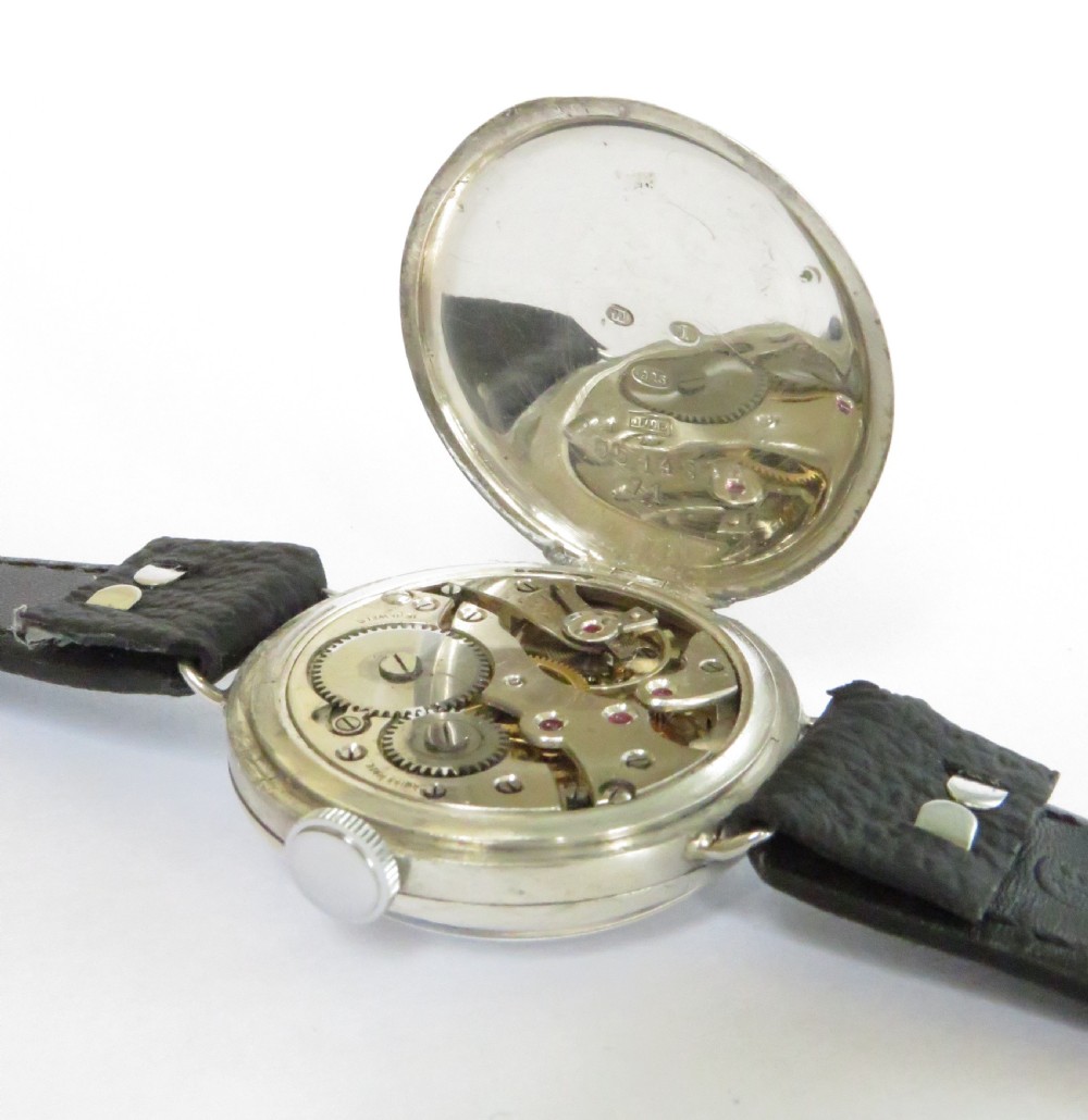 Gents 1934 silver wrist watch, J W Benson View IV