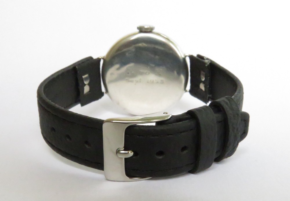 Gents 1934 silver wrist watch, J W Benson View V