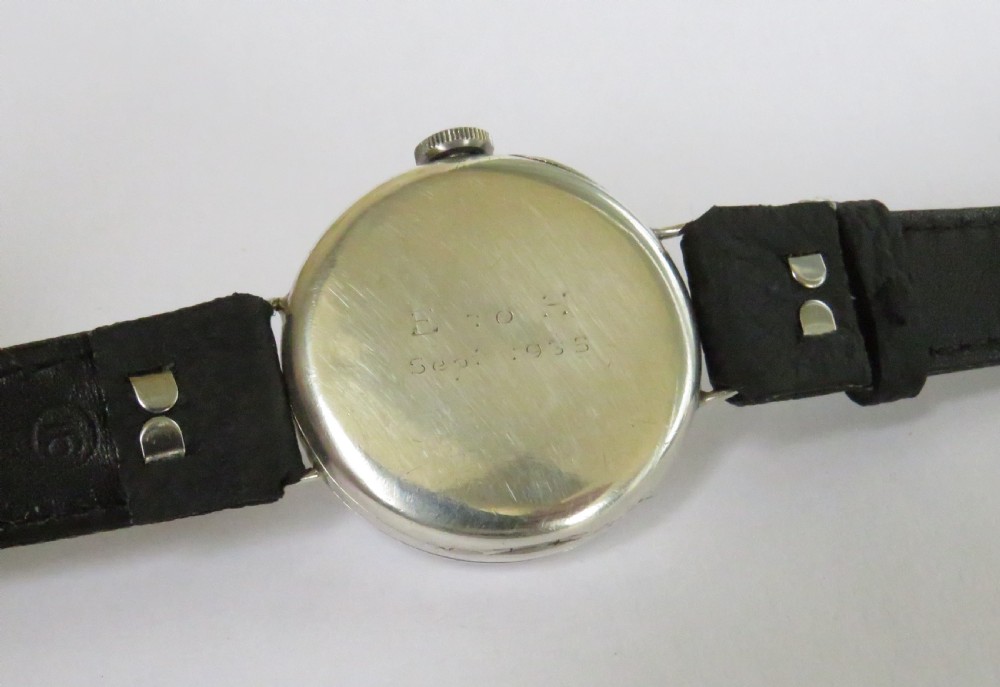 Gents 1934 silver wrist watch, J W Benson View VI