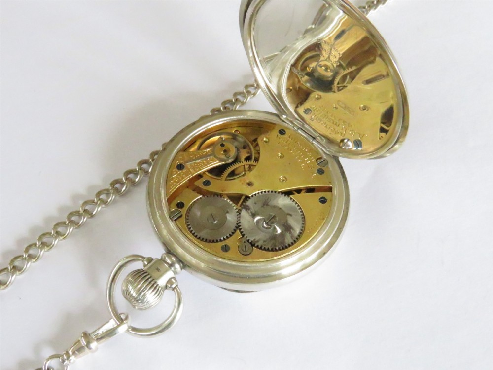 Antique Waltham Traveler pocket watch and chain View III