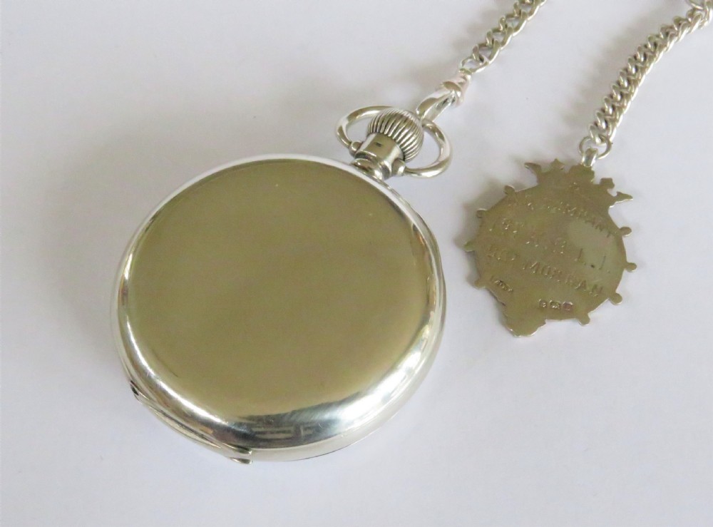 Antique Waltham Traveler pocket watch and chain View V