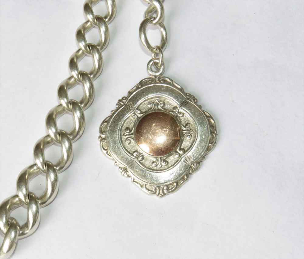 Antique single silver watch chain and fob View II