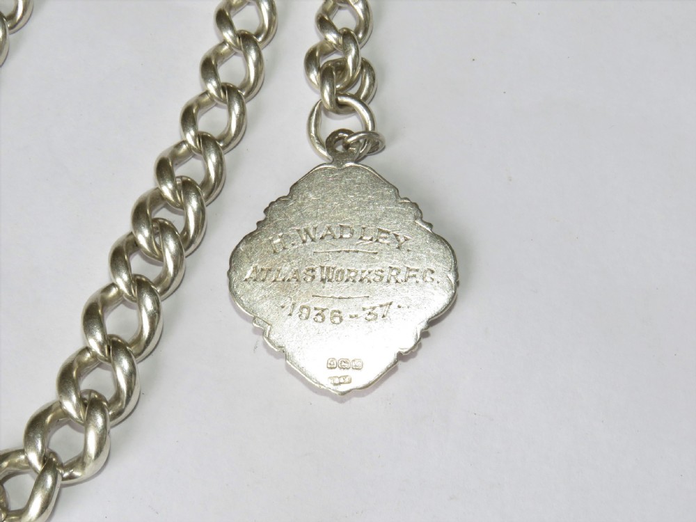Antique single silver watch chain and fob View III