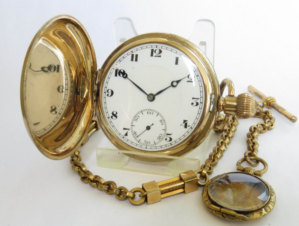 Antique full hunter pocket watch and chain