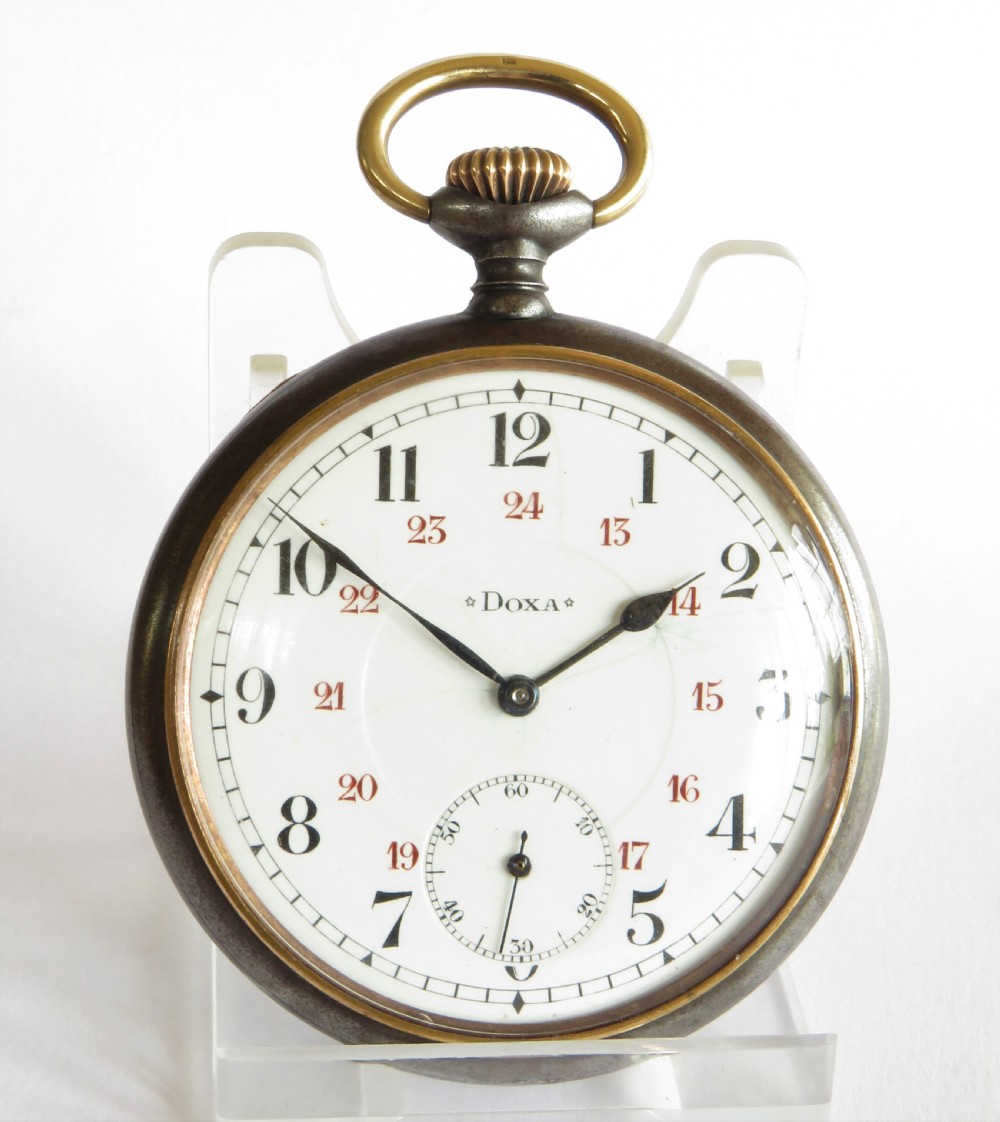 Antique Doxa gun metal pocket watch View II