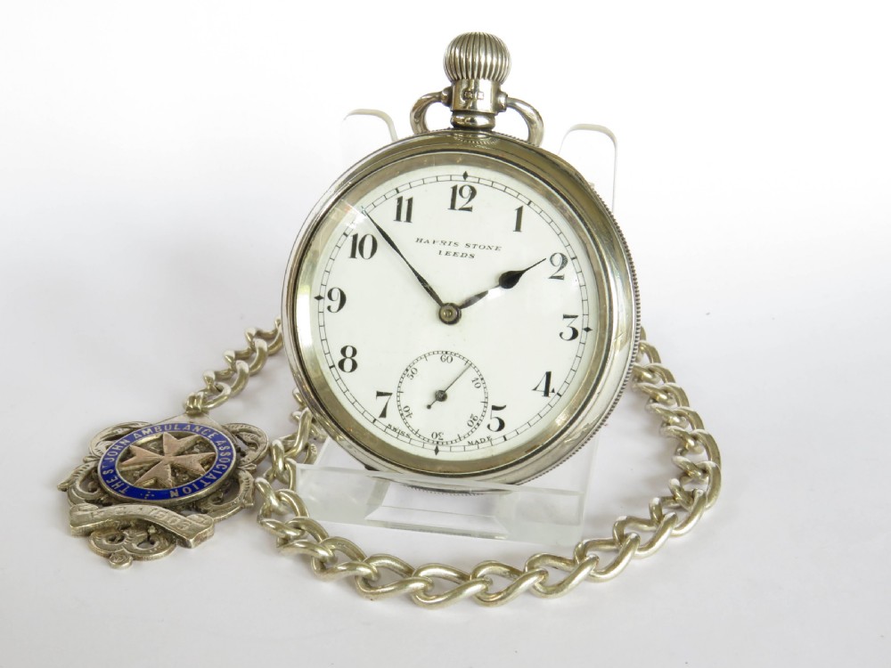 Silver Record Dreadnought ‘Trenton’ pocket watch & chain