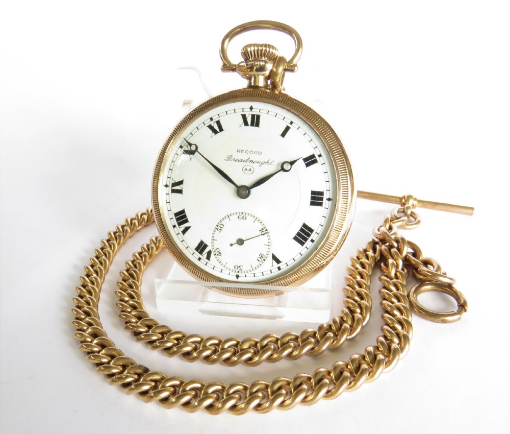 Antique Record Dreadnought pocket watch and chain