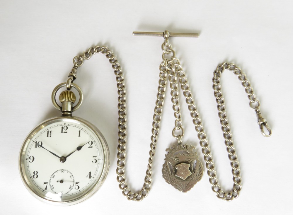 1934 silver Record pocket watch with chain View II