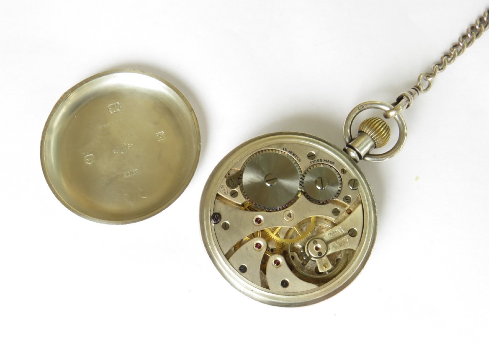 1934 silver Record pocket watch with chain View IV