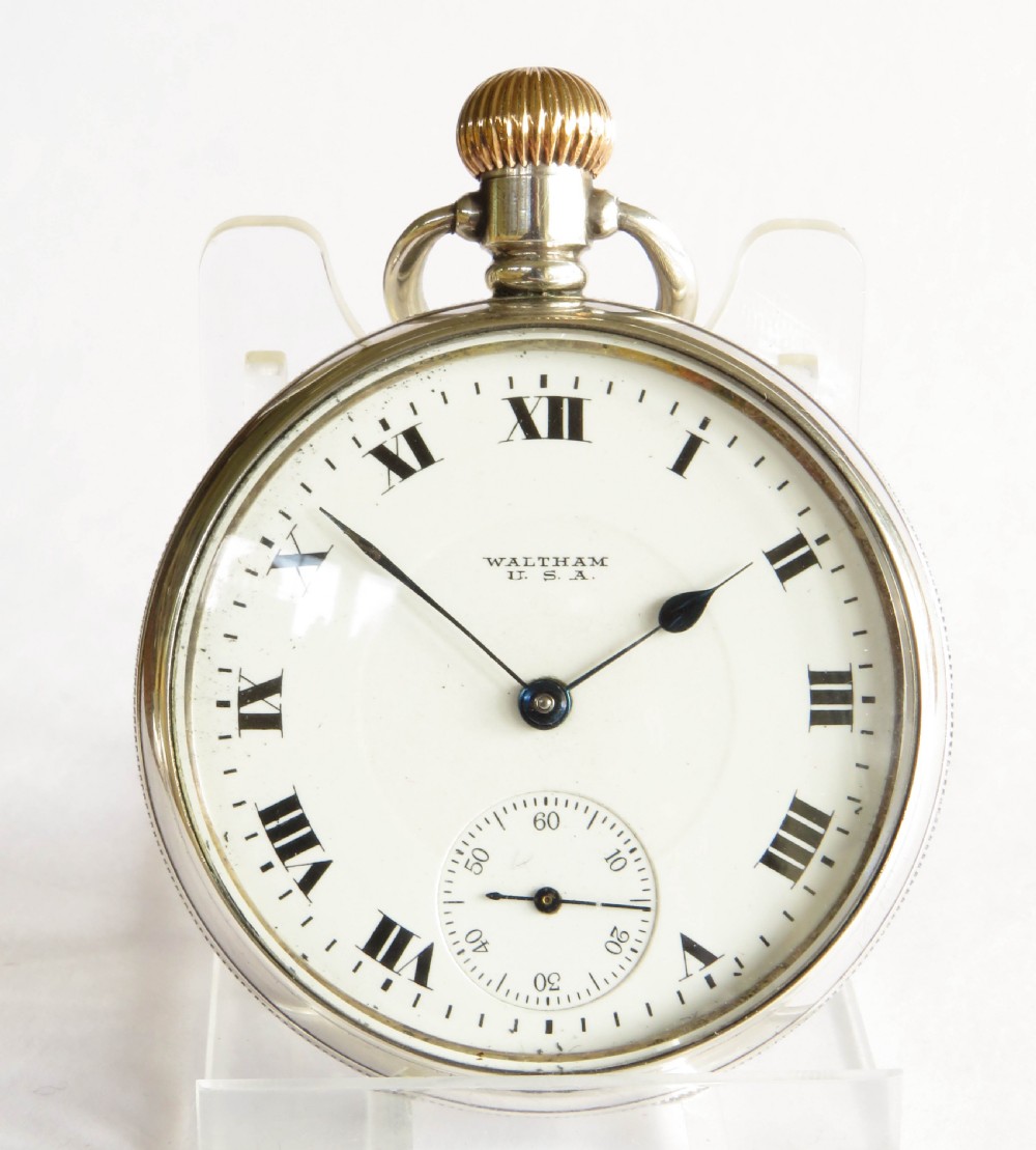 1918 silver Waltham Vanguard railroad grade pocket watch View II