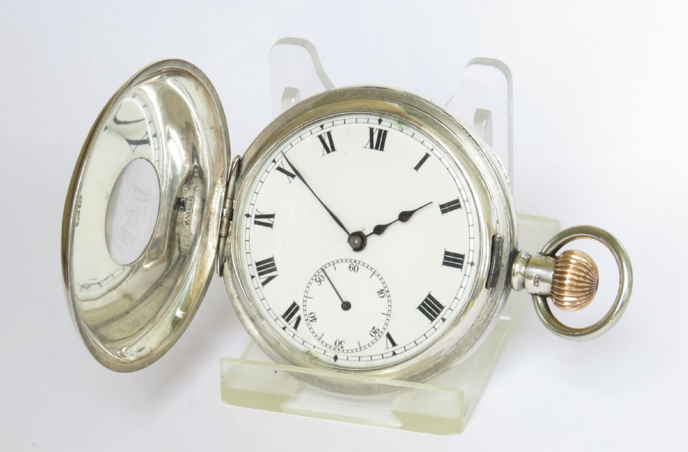 Antique silver half hunter pocket watch, HMS Impregnable View II