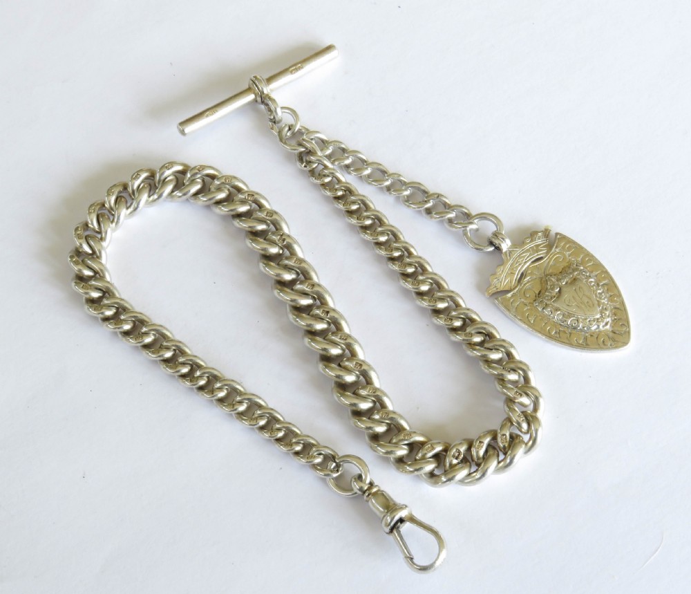 Antique 1890s silver watch chain and fob