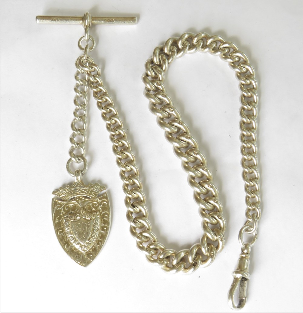 Antique 1890s silver watch chain and fob View II