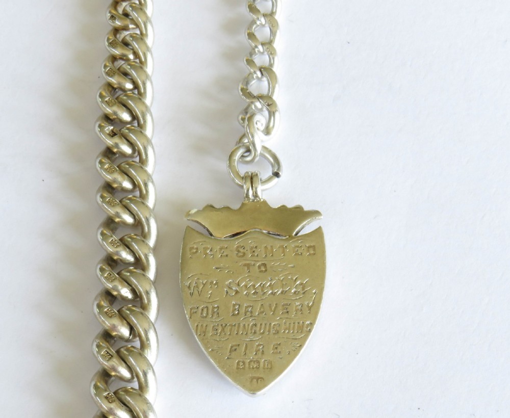 Antique 1890s silver watch chain and fob View VI