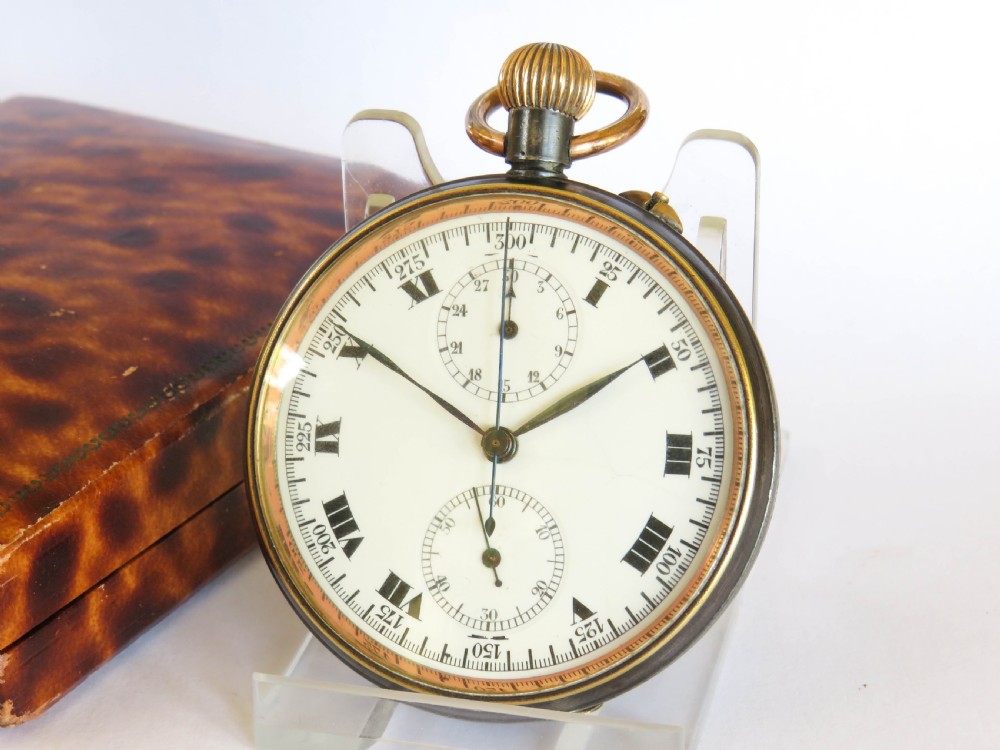 Antique Heuer gun metal chronograph pocket watch