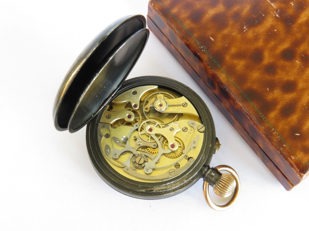 Antique Heuer gun metal chronograph pocket watch View III