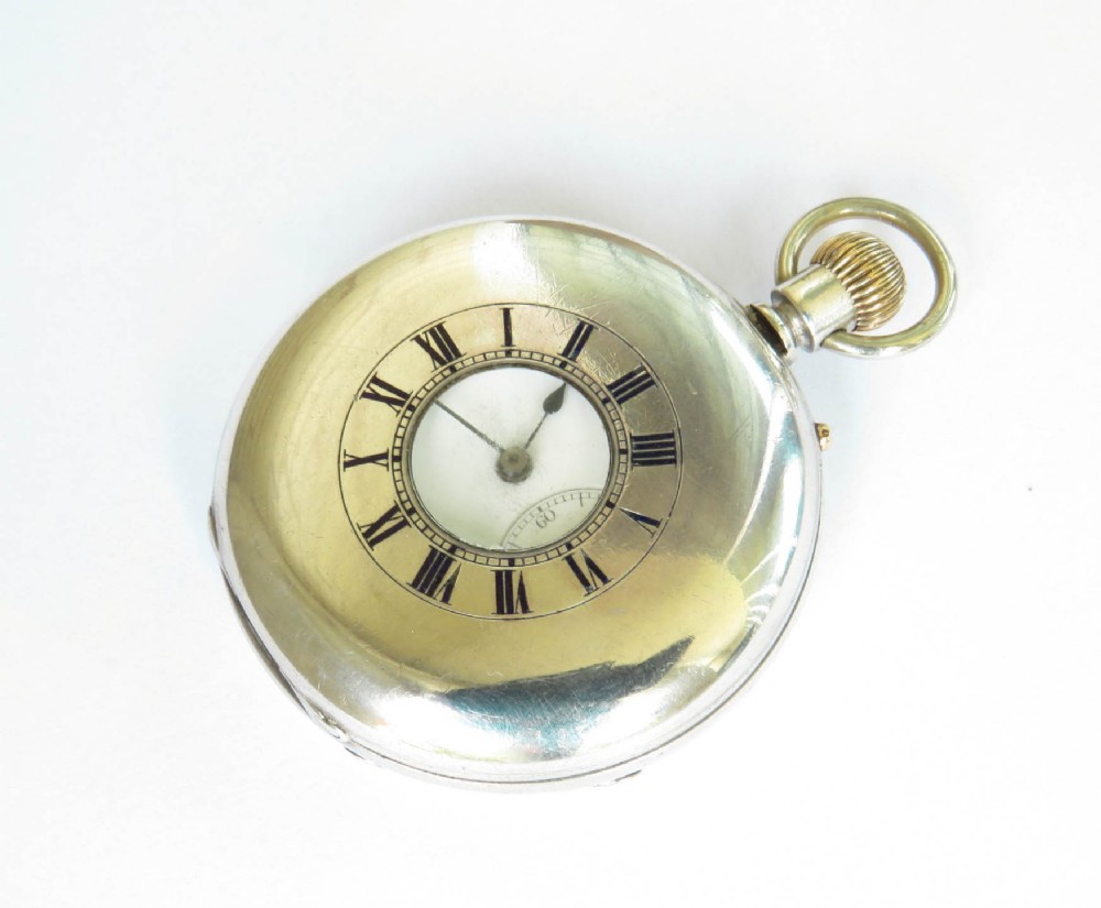 Antique silver half hunter pocket watch, 1881